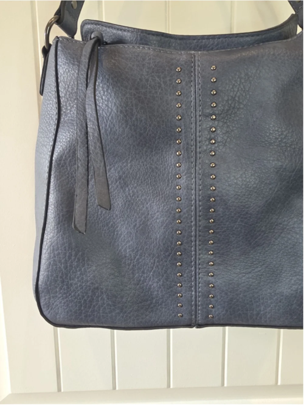 Montana West Blue Studded Shoulder Hobo Bag Faux Leather Slouchy Zip Tote Purse